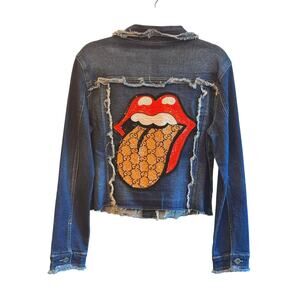 Q2 Denim Jacket with Rolling Stones Patch XL NWOT
